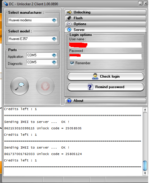 dc unlocker username and password with credits